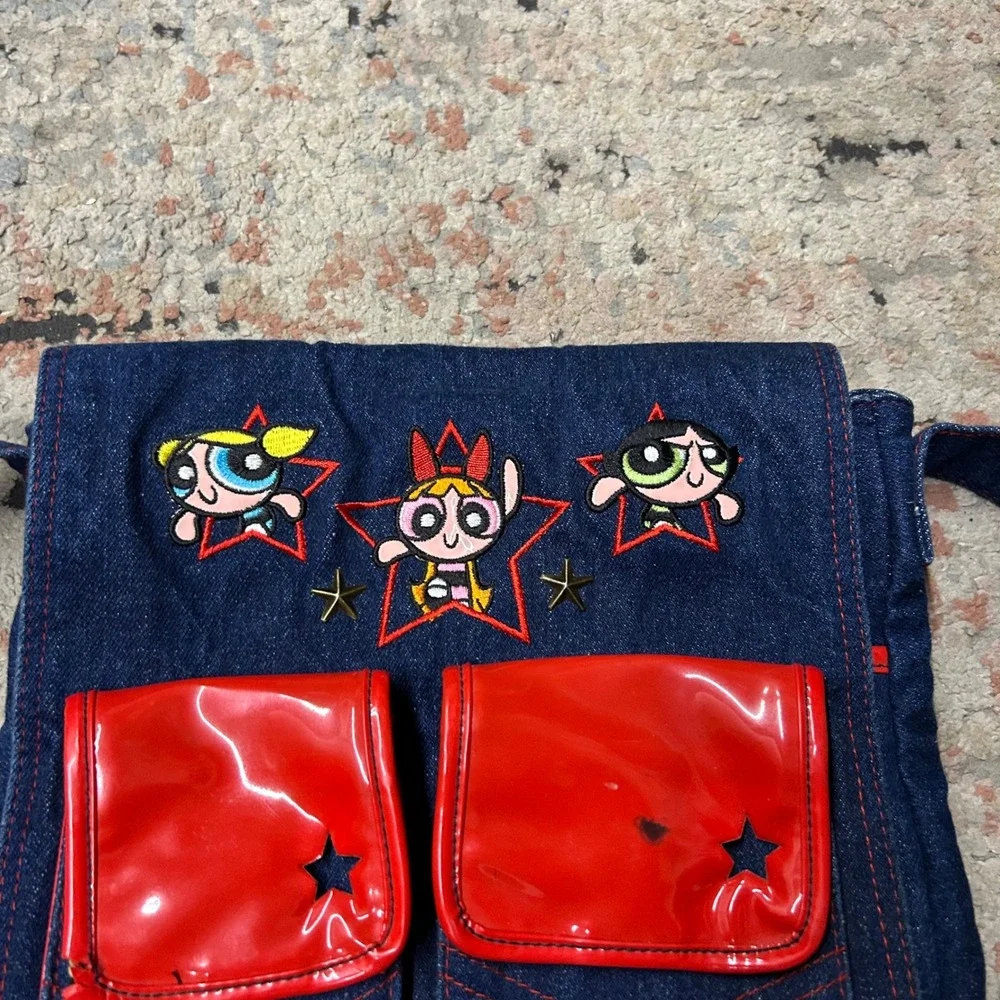 Powerpuff Girls Denim Backpack Girls OS Blue Red Vintage 2000 Cartoon Network